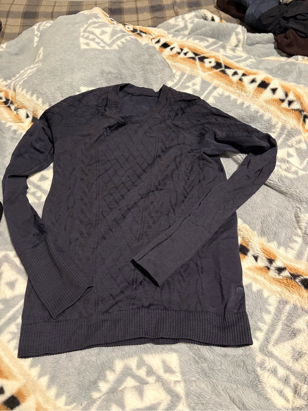 lululemon athletica women’s Dark Navy Diamond-Texture Crewneck Sweater